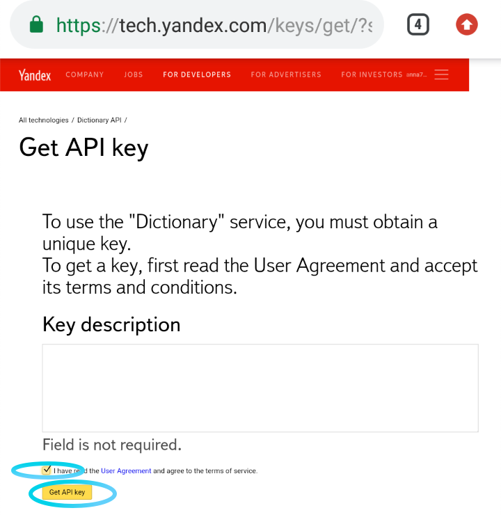 How to enable Yandex Dictionary translation?
