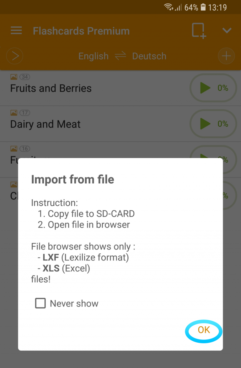 How to import Excel file into the application? Lexilize Flashcards