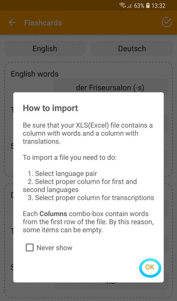 How to import Excel file into the application?